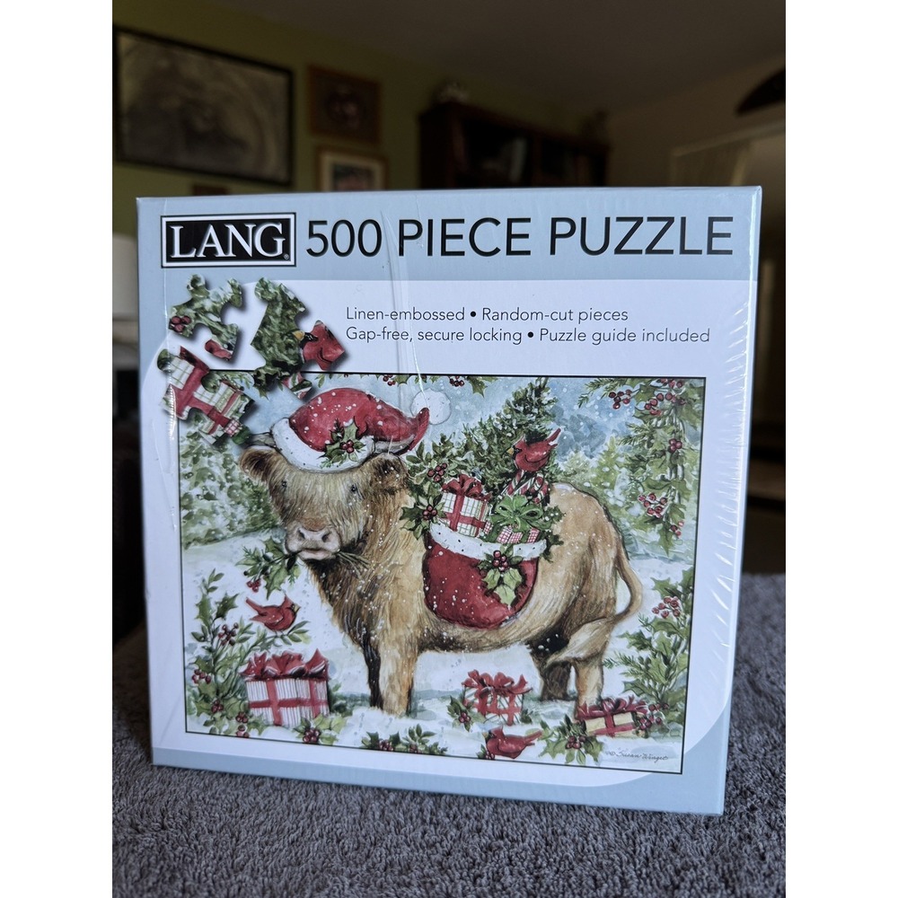 LANG Holiday Highland Cow Christmas 500 Piece Puzzle Susan Winget NEW SEALED